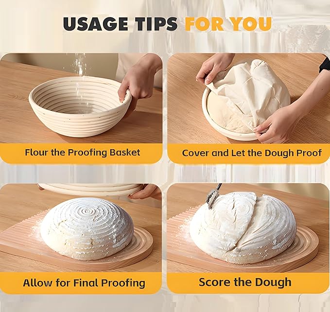 Banneton Bread Proofing Basket,9 Inch Round Banneton Basket, Sourdough Bread Baking Supplies with Cloth Liners for Making Beautiful Bread