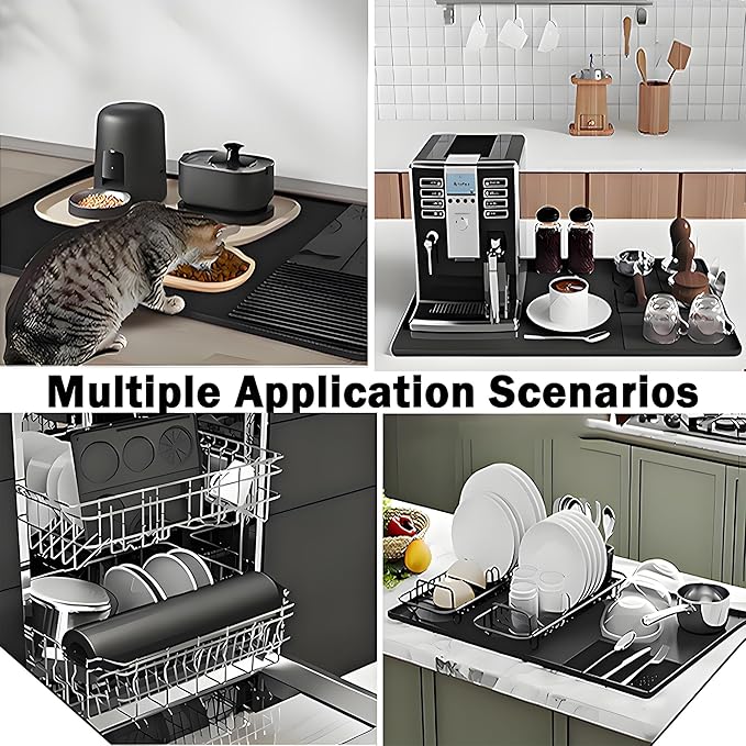 Silicone Coffee Mat with a removable tamper mat,15.7"x23.5"Coffee Bar Mat for Countertops,Fit Under Espresso Machine,Dish Drying Racks-Black