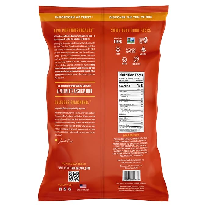Live Love Pop Hot Honey Butter Flavored Gourmet Popcorn, 4.4 Oz (Pack of 6), Healthy Snack, Gluten Free, Vegan & Non-GMO, Mission Driven Munchies