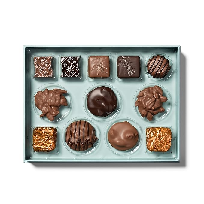 Ethel M Chocolates Premium Nuts & Caramels Collection Chocolate Gift Box, Milk & Dark Chocolate Candy Assortment, 12 Pieces of Creamy, Smooth and Rich Chocolate Gems