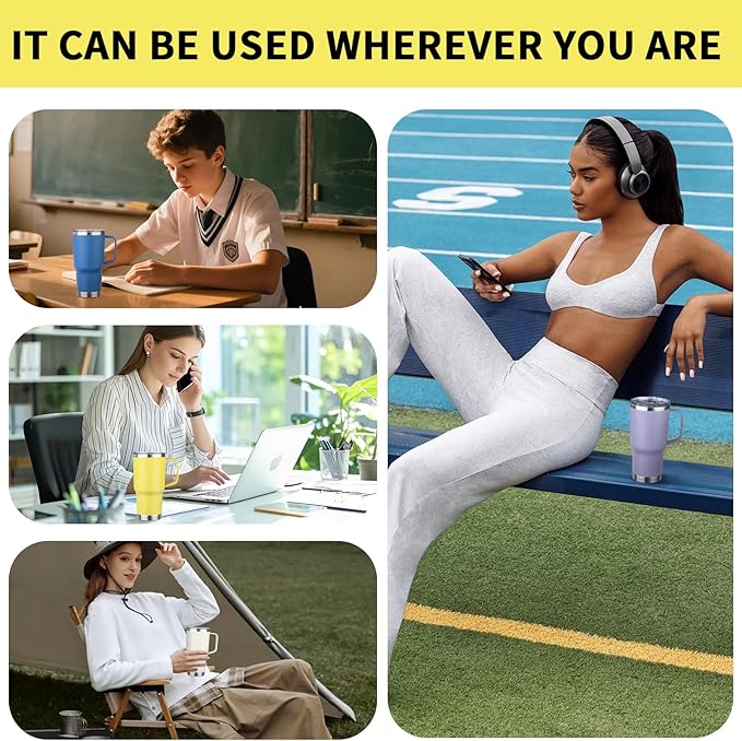 20oz Insulated Tumbler with Handle Stainless Steel Travel Coffee Mug with Lid and Straw Double Wall Vacuum Leak-proof Reusable Thermal Water Cup for Hot and Cold Drinks (Multicolor-6,4 Pack)