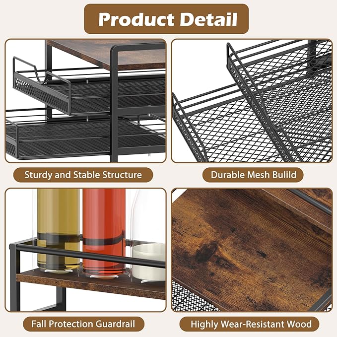 Coffee Bar Organizer, Coffee Pod Organizer,3 Tier Coffee Syrup Rack Organizer,72 K Cup Storage for Counter Storing K Cup,Coffee Syrups, Coffee Makers and Other Coffee Supplies-Rustic Brown