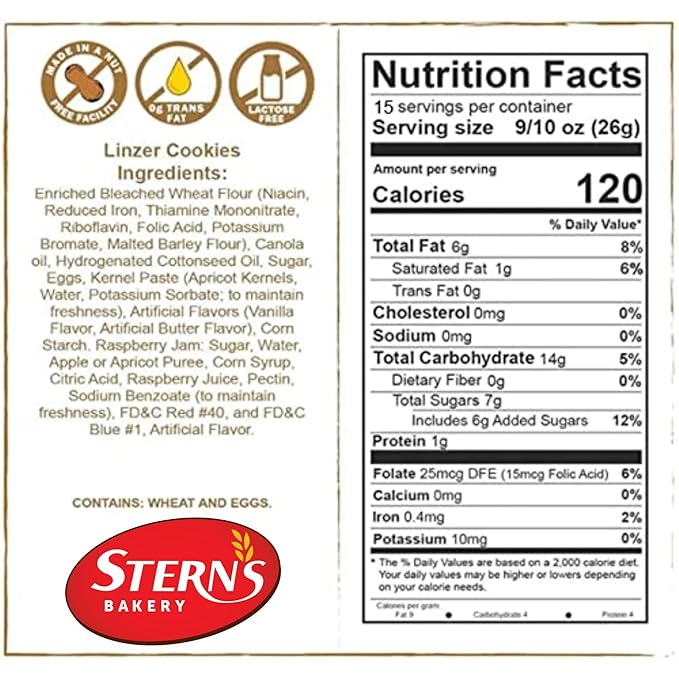 STERN'S BAKERY Linzer Tart Cookies – Christmas Cookies in a Tin | Raspberry Shortbread Cookies – Gourmet Holiday Food Gifts for Women, Corporate & Friends – Kosher, Nut Free, Dairy Free