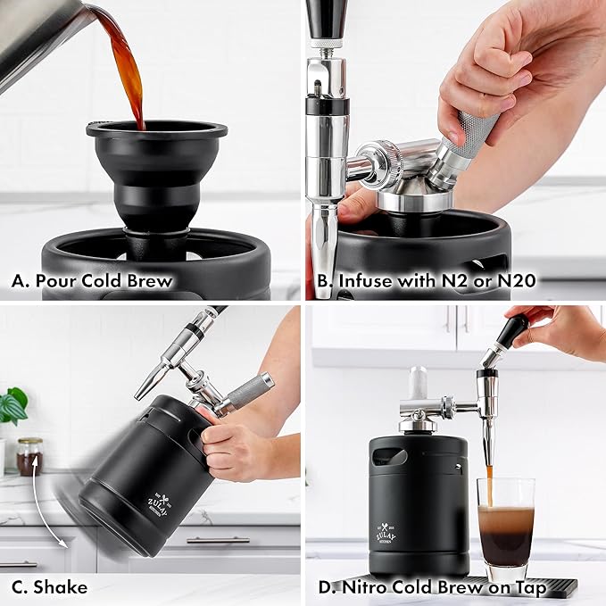 Zulay Nitro Cold Brew Maker - Nitro Cold Brew Keg with Pressure Relieving Valve & Creamer Faucet - Gift for Coffee Lovers - Nitro Cold Brew Coffee Maker for Home - Collapsible Funnel & Drip Mat