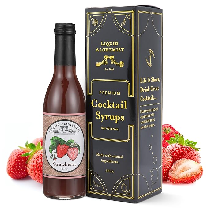 Liquid Alchemist Strawberry Syrup for Drinks - Real Ingredients Make our Strawberry Puree for Drinks a Perfect Margarita Mix - Our Flavored Syrup is Gluten & Dairy Free (12 oz)