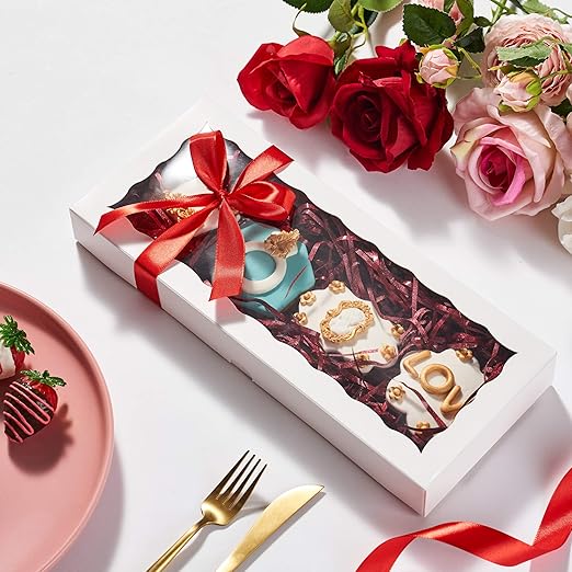 4PCS 12 x 5 x 1.5 inches Auto-Popup One Piece Premium White Cookies Boxes, Mini Strawberry Boxes, Bakery Box for Holiday Cookie Gift Sets