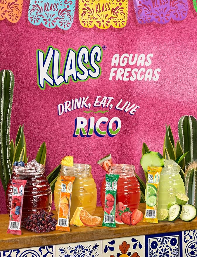 Klass Aguas Frescas | Drink Mix Variety Pack | Cucumber Limeade, Strawberry Watermelon, Hibiscus Berries & Pineapple Tangerine | Sugar Free On-The-Go Packets (40 Count Powder Stick Packs)