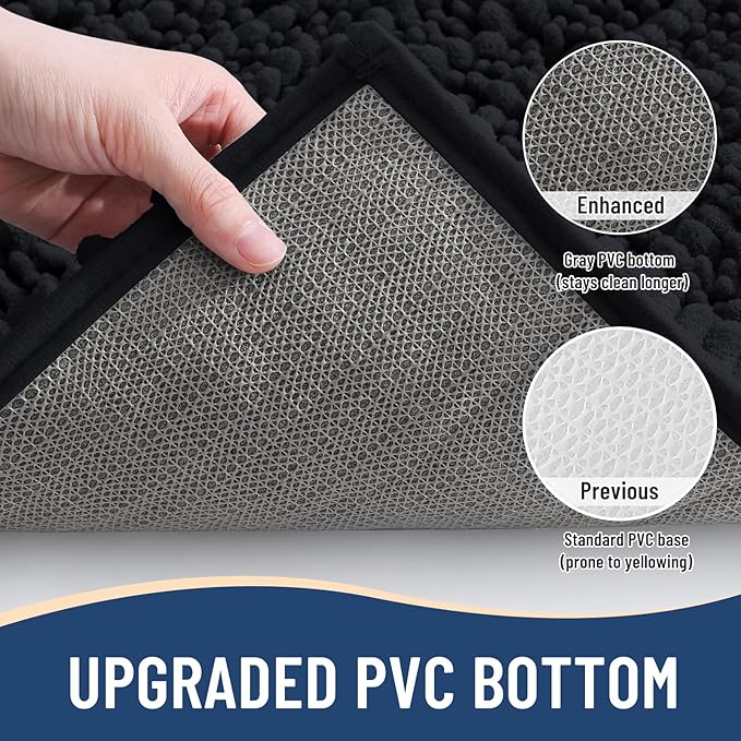 Arotive Luxury Chenille Bathroom Rug Mat, Extra Soft Thick Absorbent Shaggy Bath Rugs, Non-Slip Machine Wash Dry, Plush Bath Mats for Bathroom, Shower and Tub, 70x24, Black
