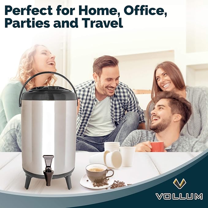 Stainless Steel Insulated Beverage Dispenser – Insulated Thermal Hot and Cold Coffee Carafe – 10 Liter Drink Dispenser with Spigot for Hot Water, Tea & Coffee, Cold Milk, Juice & More BLACK