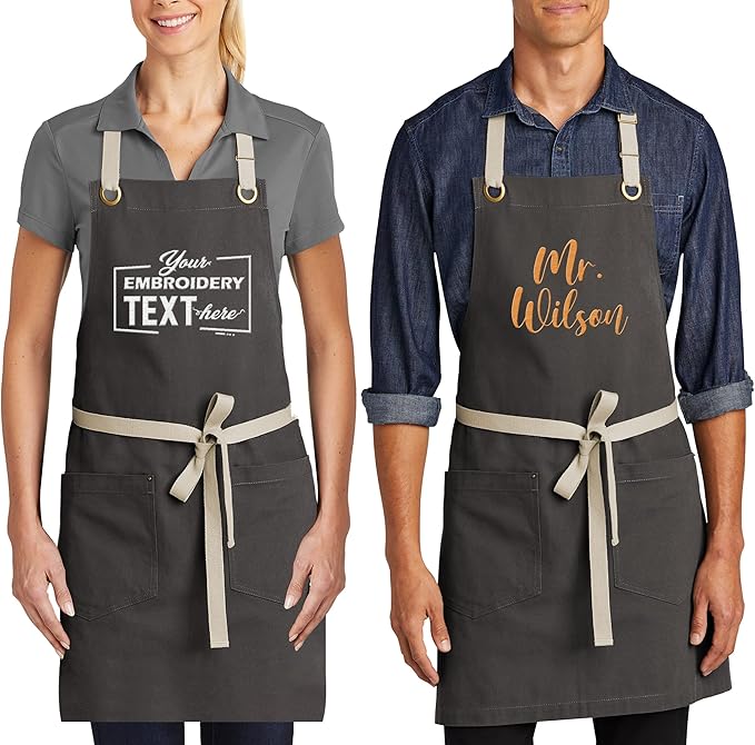 TEEAMORE Custom Embroidered Kitchen Apron Add Your Name Logo Design Cooking Baking Kitchen Chef Apron Gifts