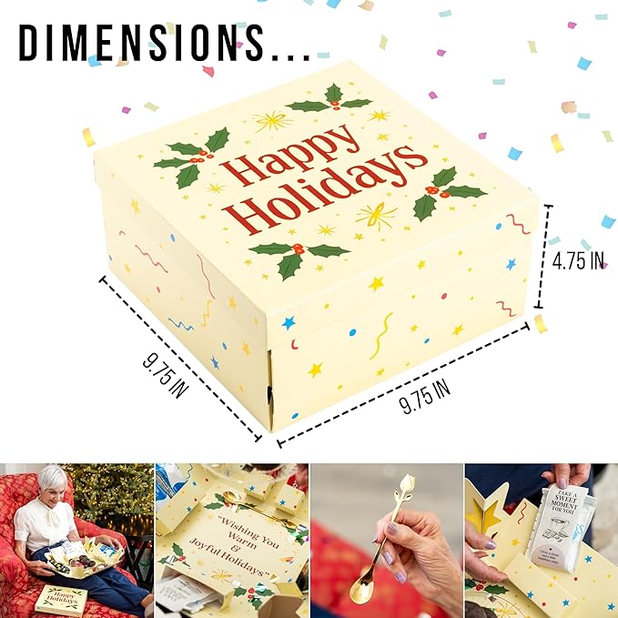 Explosion Gift Box with Treats – Premium Surprise Snack Box with Donuts, Cookies, Chips & More – Blank Design for Any Occasion – Party, Celebration, or Just Because Gift (Happy Holidays)