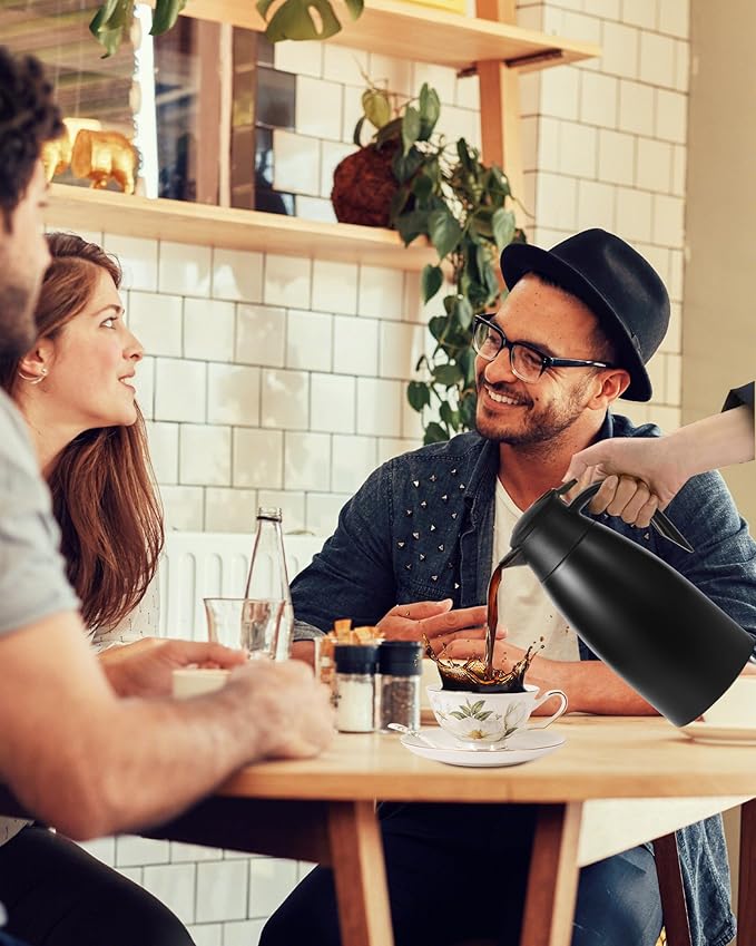 70 oz Thermal Coffee Carafe for keeping hot, Updated Airpot dispener, Insulated Stainless Steel Vacuum Thermal Pot for Coffee, Hot Water,Keep Hot 12 Hours (black/black)