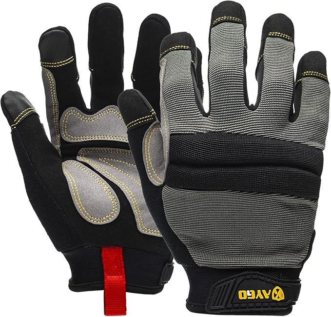 KAYGO Work Gloves For Men, KG125M Mechanic Utility Work Gloves for All Purpose, Excellent Grip, Heavy Duty, Improved Dexterity, Touch Screen, Large