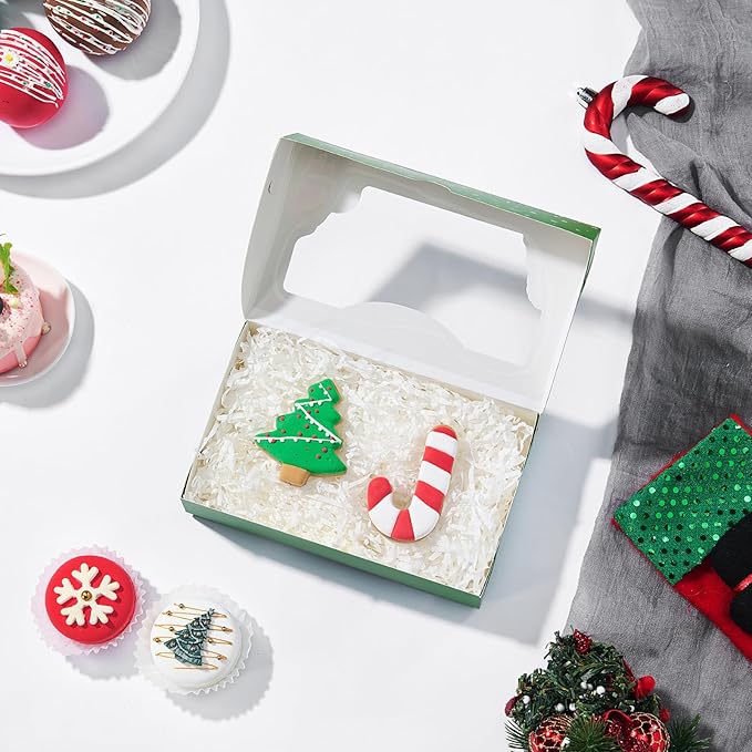 JCXGRVC 48 Pack 7x4.3x1.5Inch Christmas Cookie Gift Boxes with 3 Styles Clear Window Ideal for Packaging Cookie Macaron Cake Pop Chocolate Truffles Donut Pie Treat Bakery Boxes for Gift-Giving