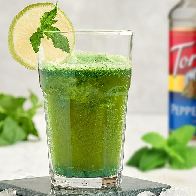 Jimoco® Syrup Pump Dispenser + Torani® Peppermint Syrup, 25.4 oz - Coffee Syrup Pump & Flavoring Bundle