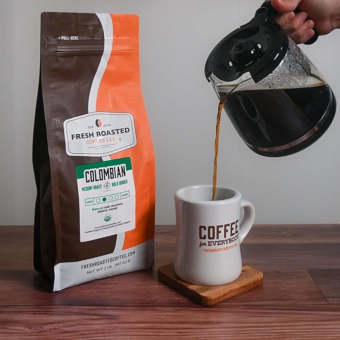 Fresh Roasted Coffee, Organic Colombian | USDA Organic, 100% Single Origin, Kosher | Medium Roast 2 lb (32 oz) Whole Bean