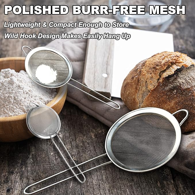Anaeat Fine Mesh Strainers - Premium Stainless Steel Colander Sieve Sifters, with Durable Mesh and Sturdy Handle, Excellent for Sifting Dry ingredients, Flour, Pastas, Rice, Tea (3.15"）