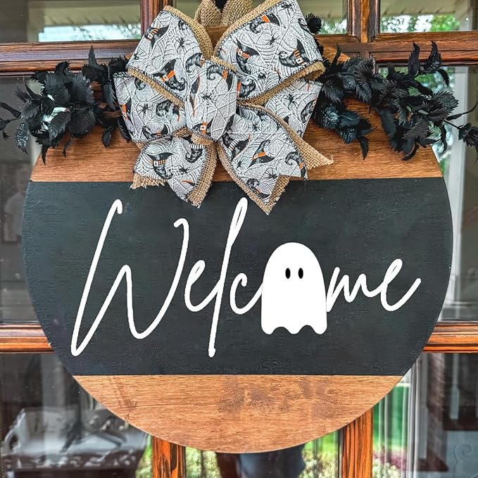 Halloween Stencils for Door Mats Welcome Ghost Stencil Reusable Stay Spooky Halloween Stencils for Painting on Wood Sign Doormats Fabrics DIY Crafts Decor