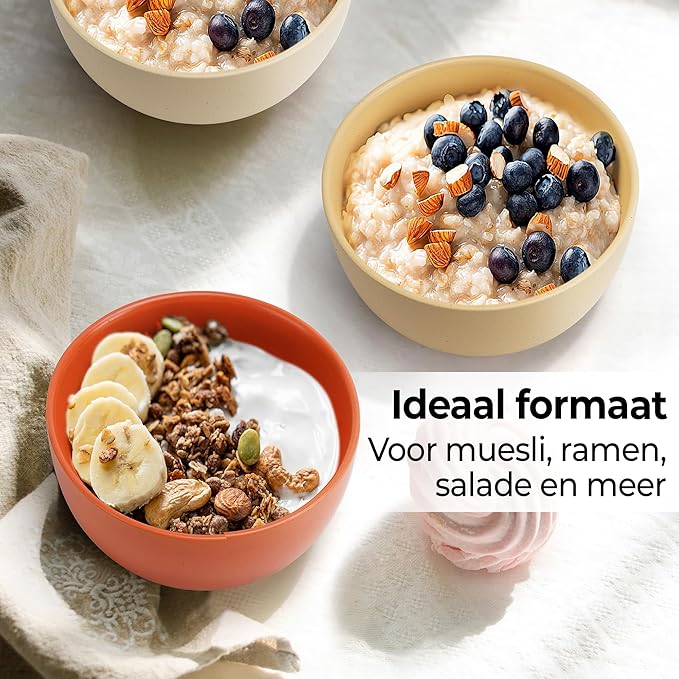 MIAMIO – Set of 4, 28 Ounce Ceramic Soup Bowls/Cereal Bowl Set for Salad, Oatmeal, Fruit, Rice – Dishwasher & Microwave Safe – Aura Collection (Cozy Neutral, Bowls (4x))