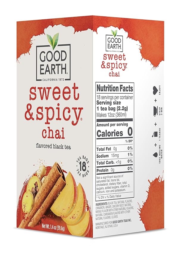 Good Earth Tea Sweet & Spicy Chai Black Tea, 18 Teabags (Pack of 6)