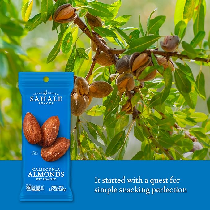 Sahale Snacks California Dry Roasted Almonds, 1.5 oz Grab & Go Bags (18 Packs) - Dry-Roasted Almonds with a Touch of Sea Salt - Non-GMO, Kosher, & Certified Gluten-Free Snacks