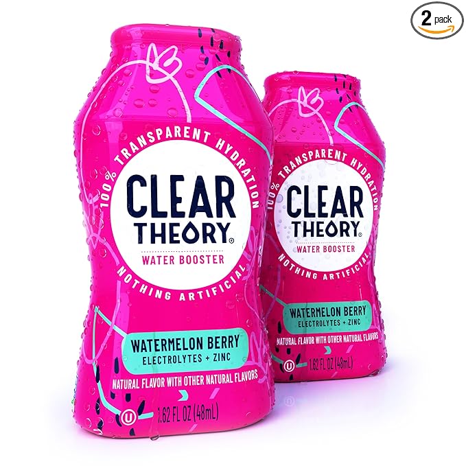 Clear Theory Water Flavoring Drops with Electrolytes – Electrolyte Drink Mix, [Watermelon Berry] Water Enhancer for Kids & Adults, Sugar-Free, Vegan, Gluten-Free, 2-Pack (1.62 fl oz Bottles)