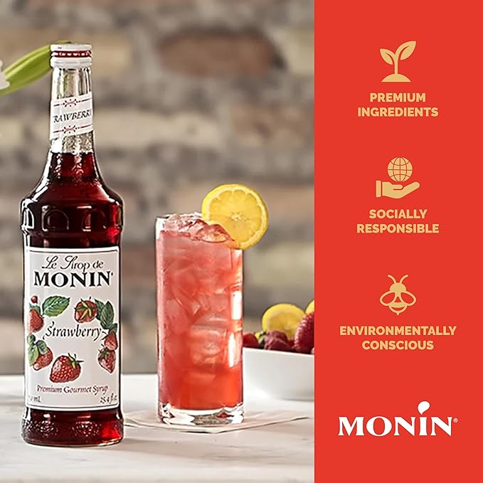 Monin - Strawberry Syrup, Mild and Sweet, Great for Cocktails and Teas, Gluten-Free, Non-GMO (1 Liter, 2-Pack)
