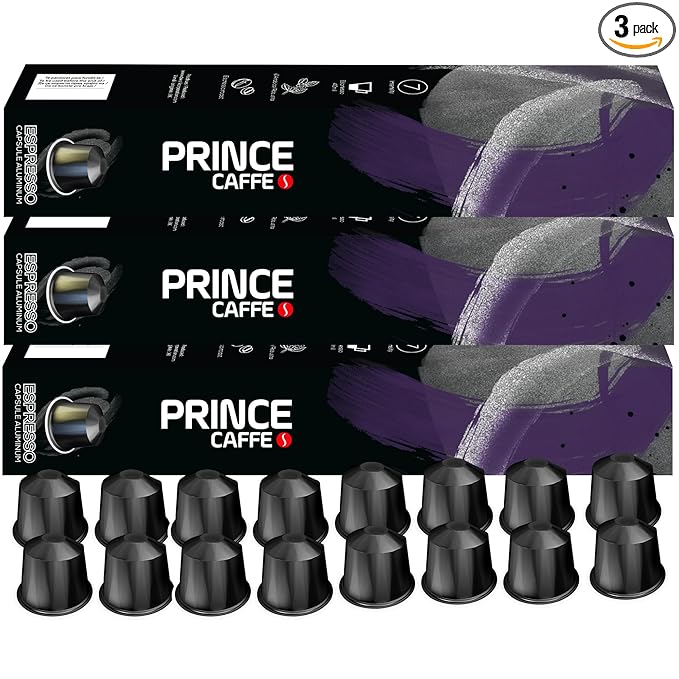 Prince Caffe Espresso Pods – Intensity 7, Medium-Dark Roast, The Espresso Coffee Pods Are Compatible with Nespresso Original Line Machines, 30 Count (3 x 10 Capsules) Premium Quality Coffee Capsules.