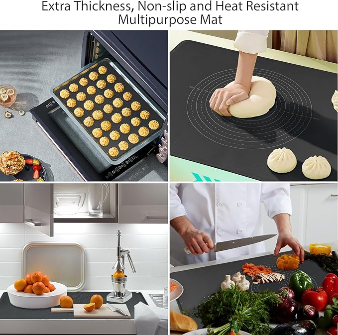 24"X16" Silicone Baking Mat Extra Large Non-stick Pastry Mat with High Edge, Dough Rolling Board for Pastry, Macarons, Pies, Bread, Cookies, Pizza, Fondant, Pasta, Food Grade Silicone Baking Supplies