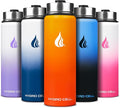 HYDRO CELL Stainless Steel Insulated Water Bottle with Straw - For Cold & Hot Drinks - Metal Vacuum Flask with Screw Cap and Modern Leakproof Sport Thermos for Adults (Red/Orange 24oz)