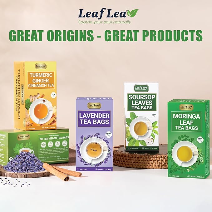 LeafLea 80 Premium Lavender Tea Bags, 100% Natural & Pure from Lavender Flowers, Nighttime Comfort & Digestive Support, Floral Aroma and Smooth Taste, Caffeine-Free, Sugar-Free, Individually Wrapped