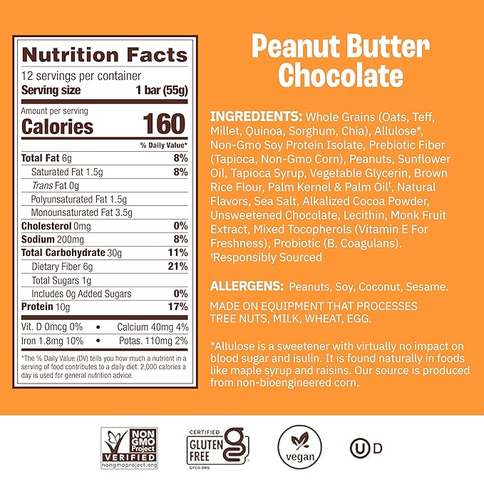Munk Pack Peanut Butter Probiotic Protein Bars | 10g Plant Protein, 1g Sugar, 6g Fiber | Diabetic-Friendly Ideal Breakfast Bars - On-the-Go Snacks, Gluten-Free, Non-GMO | 12 Count