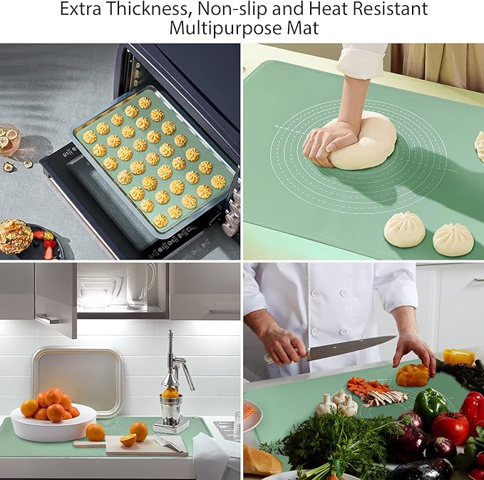24"X16" Silicone Baking Mat Extra Large Non-stick Pastry Mat with High Edge, Dough Rolling Board for Pastry, Macarons, Pies, Bread, Cookies, Pizza, Fondant, Pasta, Food Grade Silicone Baking Supplies