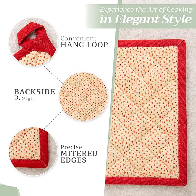 Maison d' Hermine Pot Holders Set 100% Cotton Heat Resistant Potholders 8" x 8" Hot Pads with Loop BBQ, Cooking, Baking, Grilling, Kitchen, Handling Hot Pans (Pack of 2, Kalahari)