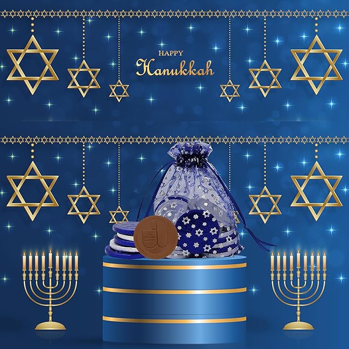 The Dreidel Company Blue & Silver Hanukkah Milk Chocolate Coins, Hanukkah Design Gelt, Gluten Free, Non GMO, Kosher Certified OU-D (500-Pack)