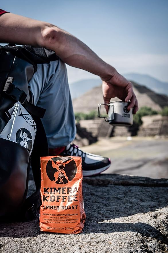 Kimera Koffee - Organic Honey Processed Light Roast Ground Coffee | Amber Blend | Infused with Brain Vitamins |Taurine, Alpha GPC, DMAE, and L-theanine | Enhance Cognitive Stamina | Optimize Focus & Concentration | Enhance Athletic Performance | 12oz