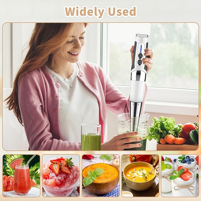 Cordless Immersion Blender Handheld: Powerful Rechargeable Electric Hand Blender, 21-Speed & 3-Angle Adjustable with Stainless Steel Blades for Milkshakes, Smoothies, Soup, Puree, Baby Food (White)