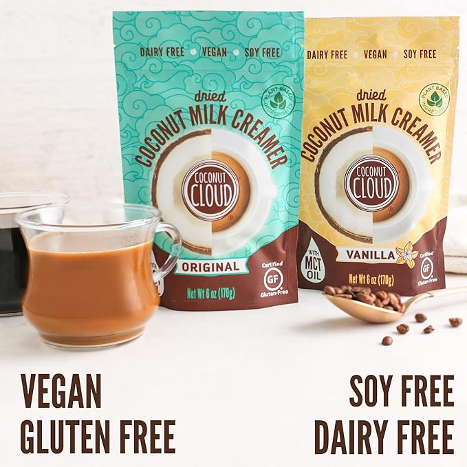Coconut Cloud: Plant Based Dairy Free Coffee Creamer | Keto Friendly, Unsweetened Coconut Milk Powder | Low Sugar, Dairy Free, Non-GMO, Plant Based, Gluten & Soy Free, USA Made, (Original Flavor), 2-Pack