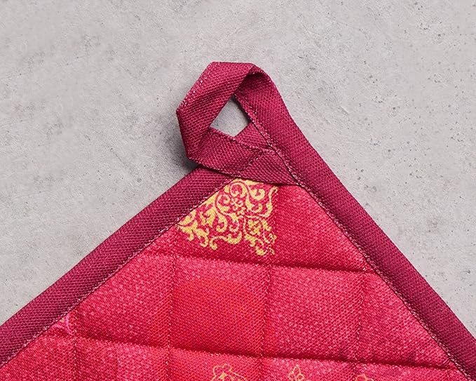 Maison d' Hermine Pot Holders Set 100% Cotton Heat Resistant Potholders 8" x 8" Hot Pads with Loop BBQ, Cooking, Baking, Grilling, Kitchen, Handling Hot Pans (Pack of 2, Versailles)