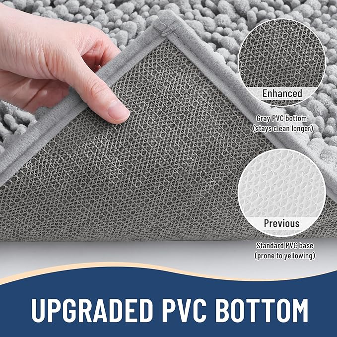 Arotive Luxury Chenille Bathroom Rug Mat, Extra Soft Thick Absorbent Shaggy Bath Rugs, Non-Slip Machine Wash Dry, Plush Bath Mats for Bathroom, Shower and Tub, 44x32, Light Grey