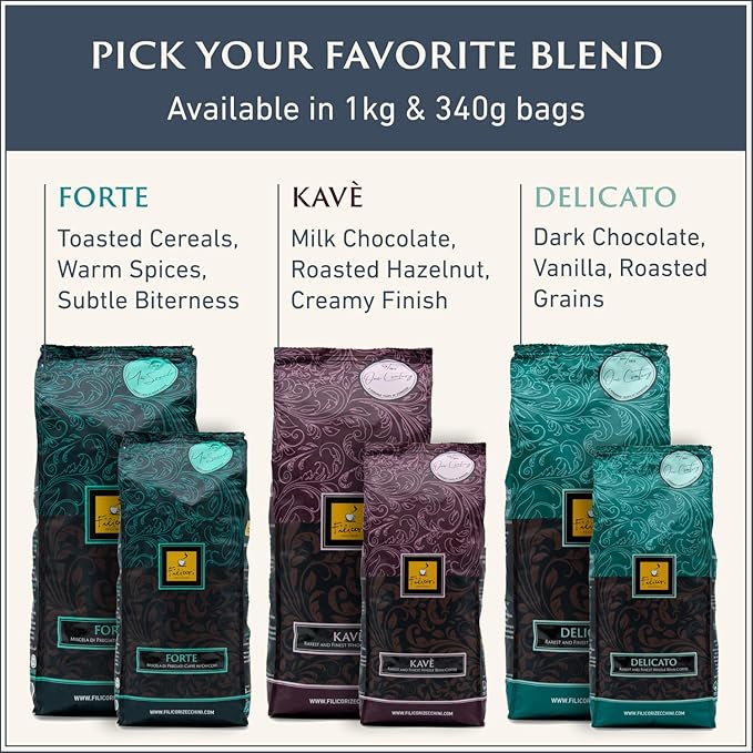 Filicori Zecchini Italian Espresso Beans – Whole Bean Coffee Medium Roast Arabica & Robusta Blend – Low Acidity, Slow Roasted – Delicato 2.2lb Bag