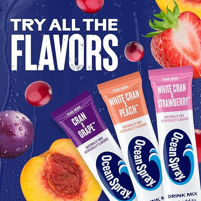 Ocean Spray® Variety Pack Zero Sugar Powder Drink Mix Packets with Real Cranberry Juice Powder, 100% Vitamin C, No Synthetic Dyes, Juicy Mixes (40ct)