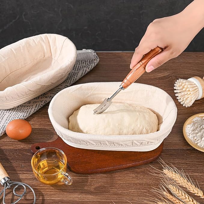 "Saint Germain Bakery Premium Round Bread Banneton Basket with Liner - Perfect Brotform Proofing Basket for Making Beautiful Bread (10"" Oval (2x count))"