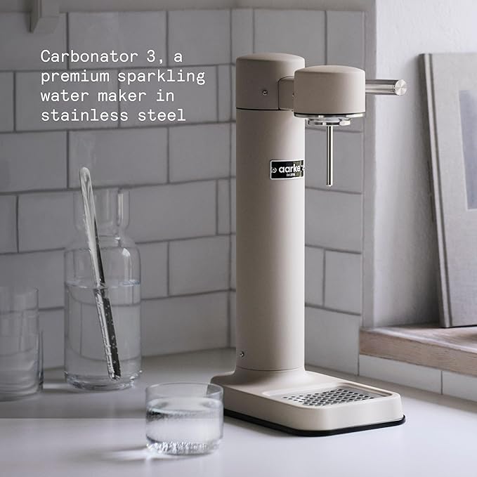 Aarke Carbonator lll, Sparkling & Carbonation Water Machine, Stainless Steel with PET BPA-Free Reusable Bottle Volume 1L/34 fl oz (Sand)