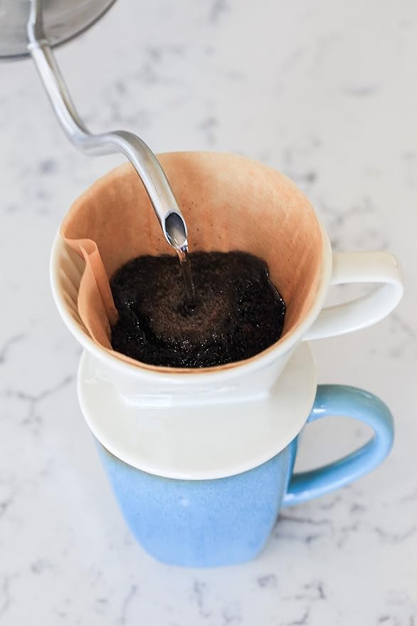 Ceramic Pour Over Coffee Maker with 40 Count Melitta Filters - Elegant Single Serve Coffee Dripper for Rich Brewed Pour Over Coffee