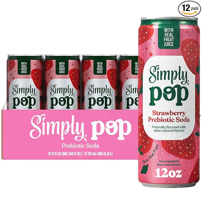 Simply POP Prebiotic Soda Strawberry Cans, 12 fl oz, 12 Pack