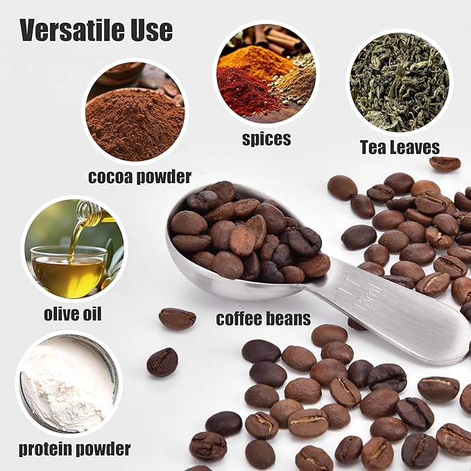 18/8 Stainless Steel Coffee Scoop, Doosu Heavy Duty Metal Tablespoon Measuring Spoon for Ground Coffee Tea Powder (1 tbsp/15 ml)