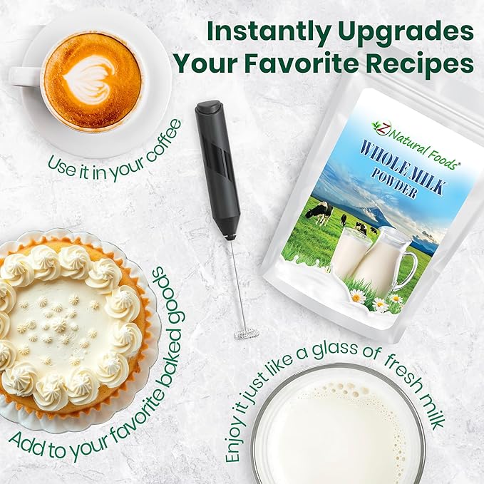 Z Natural Foods Premium Whole Milk Powder - Powdered Milk for Baking, Cooking, Drinks - Dry Milk Powder, Pasteurized, Non-GMO, Gluten-Free, Kosher-Certified, 55 lbs
