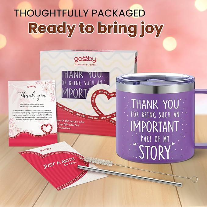 Gossby Thank You Gift for Women - 14oz Insulated Coffee Tumbler Mug - Thank You for Being An Important Part - Appreciation, Birthday Gift for Teacher, Coworker, Friend - Travel Cup with Lid, Straw
