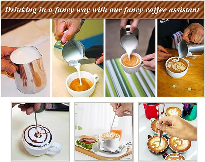 2 PCS Latte Art Pen Cinnamon Pen for Coffee,Barista Espresso Coffee Latte Art Tools Accessories for Coffee Bar Barista Make Creative Coffee Designs Decors,Stainless Steel Silver,LXLVOUEG